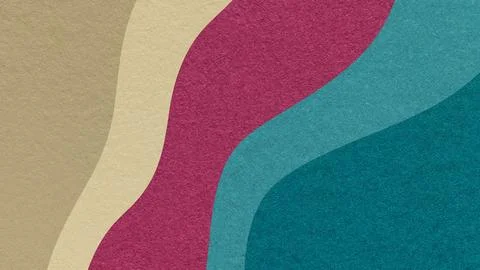Abstract fluid wavy layered textured paper background in beige purple teal co Stock Illustration