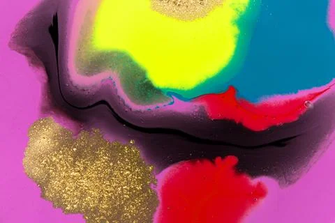 Abstract fluorescent ink liquid mix with gold dust. Stock Illustration