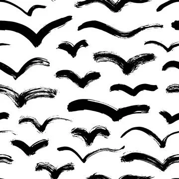 Abstract fly black birds vector seamless pattern Stock Illustration