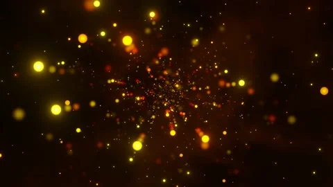 Abstract fly through moving golden flickering particles on black background Stock Footage 163740699