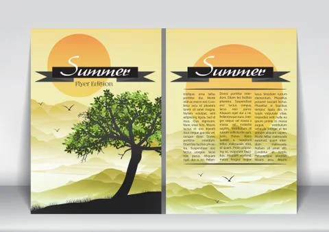 Abstract Flyer Brochure Design Template of Sumer Season with Abstract Trees.. Stock Illustration