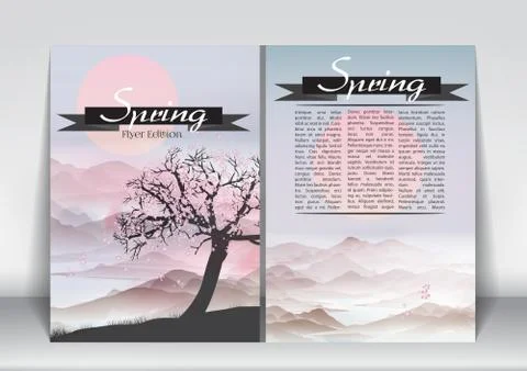 Abstract Flyer Brochure Design Template of Spring Season with Abstract Tree.. Stock Illustration
