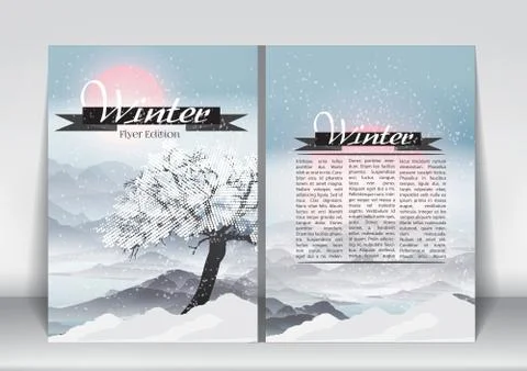 Abstract Flyer Brochure Design Template of Winter Season with Abstract Tree.. Stock Illustration