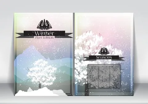 Abstract Flyer Brochure Design Template of Winter Season with Abstract Tree.. Stock Illustration