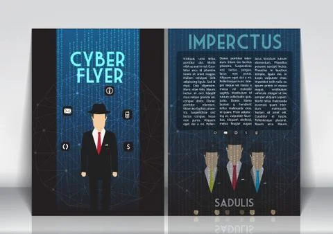 Abstract Flyer Brochure Design Template with Cloud of Data Streams and Men .. Illustrazione stock