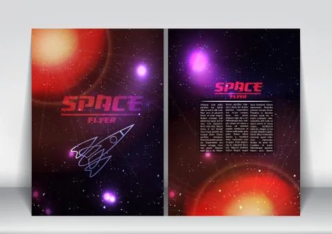 Abstract Flyer Brochure Design Template Of Space with Retro Spaceship - Vec.. Stock Illustration