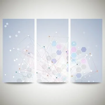 Abstract flyers set, molecular vector design. Molecule structure, blue 스톡 일러스트