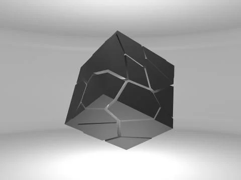 Abstract flying 3d black puzzle cube object Stock Illustration