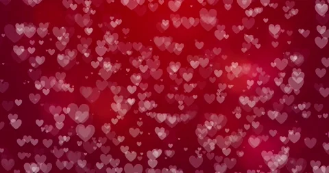 Abstract  flying  blured hearts on red background. Valentines day concept Stock Footage 154672274