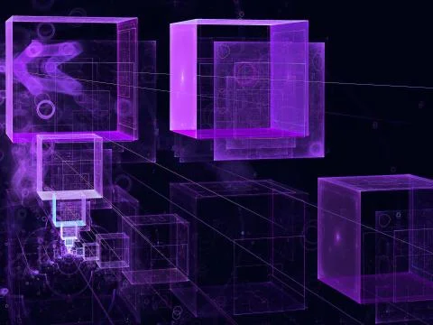 Abstract flying cubes - digitally generated 3d illustration Stock Illustration