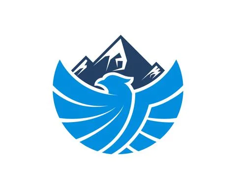 Abstract flying eagle with blue mountain behind Stock Illustration