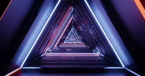 Abstract flying in futuristic corridor of triangles Video stock 130862521