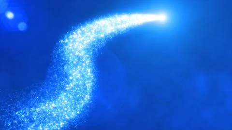 Abstract flying line particles blue bright glowing magical energy particles,  Illustrazione stock