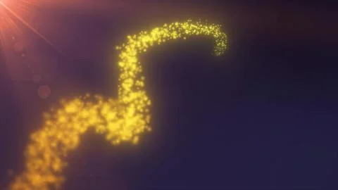 Abstract flying magical luminous line of particles of energy yellow gold in.. Stock Illustration