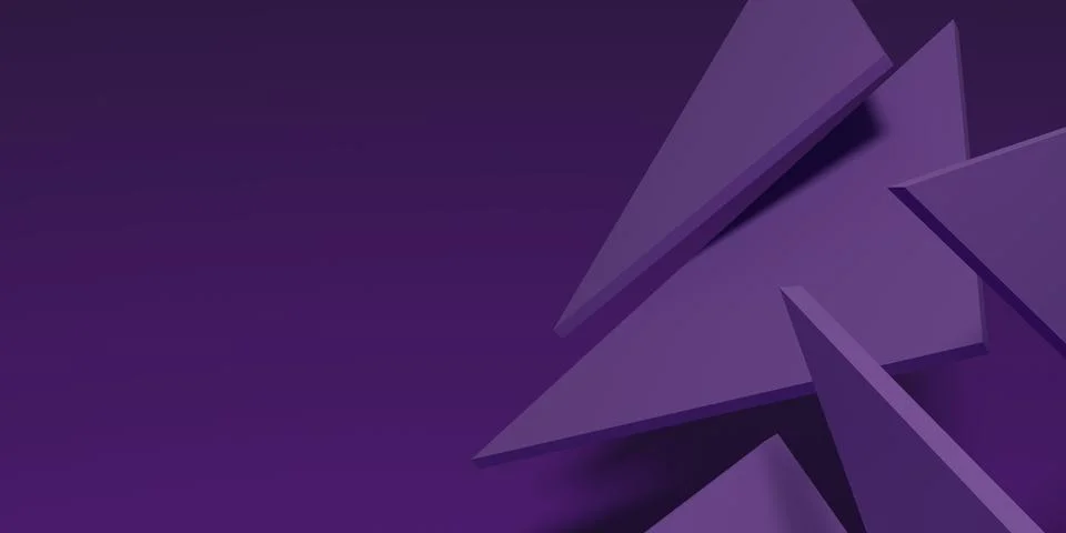 Abstract flying purple triangles pattern luxury dark background. Modern trendy  Illustrazione stock