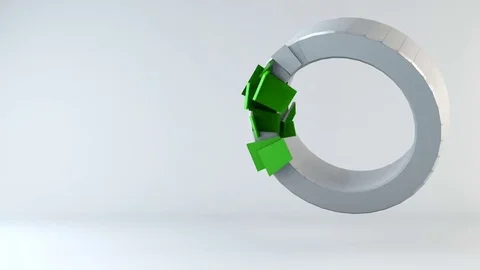 Abstract flying rotating 3d ring shape building from small elements Stock Footage 72890083