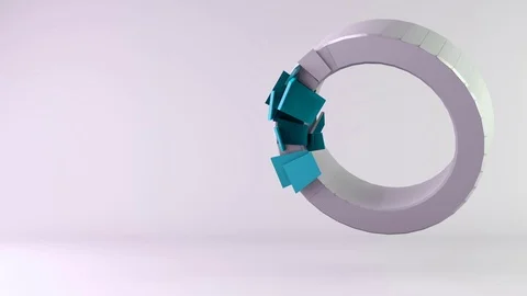 Abstract flying rotating 3d ring shape building from small elements Stock Footage 72927243