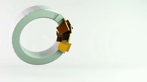 Abstract flying rotating 3d ring shape building from small elements Stock Footage 72927289