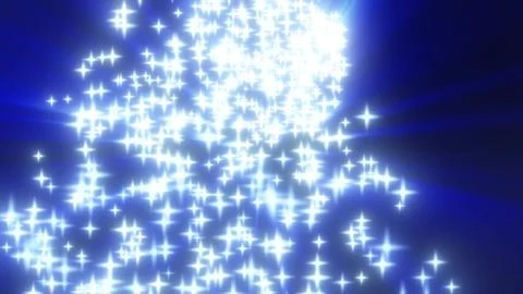 Abstract flying small blue glowing stars with bokeh and blur effect with shin Stock Illustration