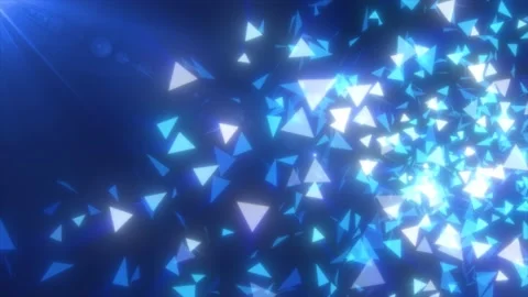 Abstract flying small blue luminous fragments bright glass triangles partic.. Video stock 225754813