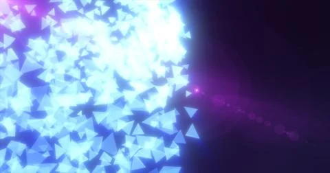 Abstract flying small blue luminous glass triangles, pyramids shiny energet.. Stock Illustration