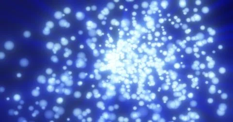 Abstract flying small round blue glowing particles of bokeh and glare with .. Illustrazione stock