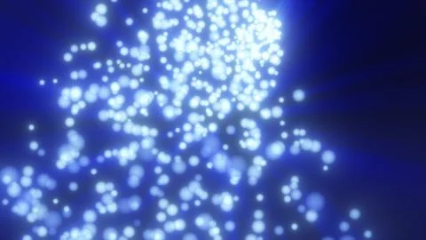 Abstract flying small round blue glowing particles of bokeh and glare with sh Stock Illustration