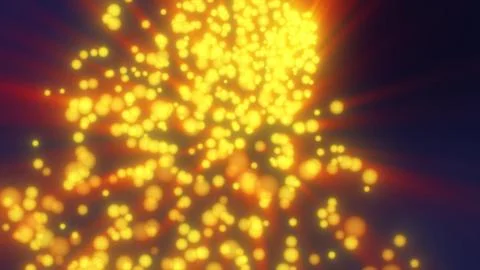 Abstract flying small round yellow glowing particles of bokeh and glare wit.. Stock Illustration
