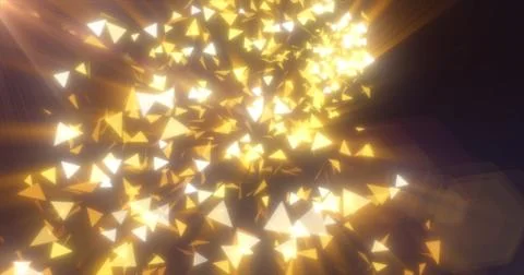 Abstract flying small yellow luminous bright glass triangles particles frag.. Stock Illustration