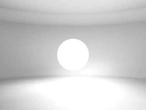 Abstract flying spherical light object is in a white room 스톡 일러스트
