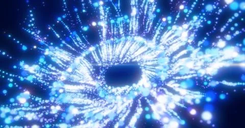 Abstract flying in a spiral in a whirlwind exploding blue bright luminous p.. Stock Illustration