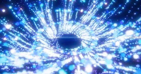 Abstract flying in a spiral in a whirlwind exploding blue bright luminous p.. Stock Illustration