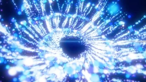 Abstract flying in a spiral in a whirlwind exploding blue bright luminous p.. 库存插图