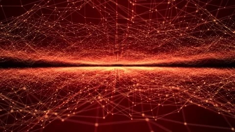 Abstract flying through a hot landscape with a wavy field of dots and lines Stock Footage 257409245