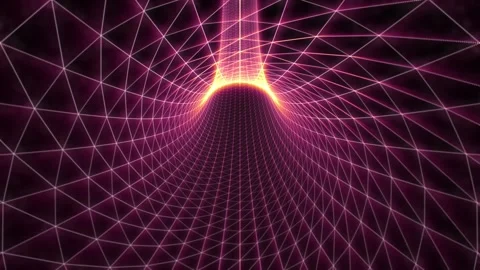 Abstract flying through shiny purple tunnel made of bright lines with hot glow Stock Footage 260598513