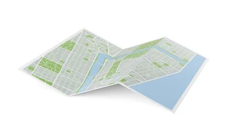 Abstract folded paper city map over white background, travel, navigation, r.. Ilustração Stock