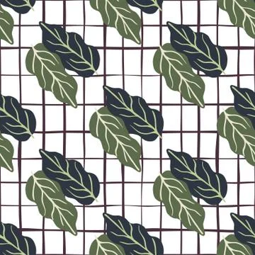 Abstract foliage seamless pattern on wtripe background. Botanical flat leaves Stock Illustration