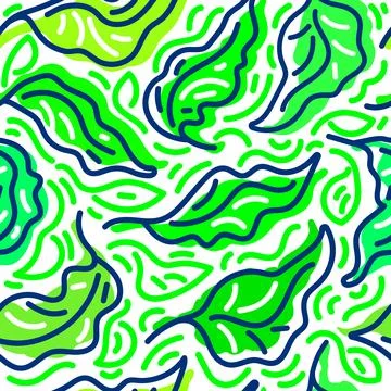 Abstract foliage. Vector green seamless pattern. Organic fresh leaves. Sketch Stock Illustration