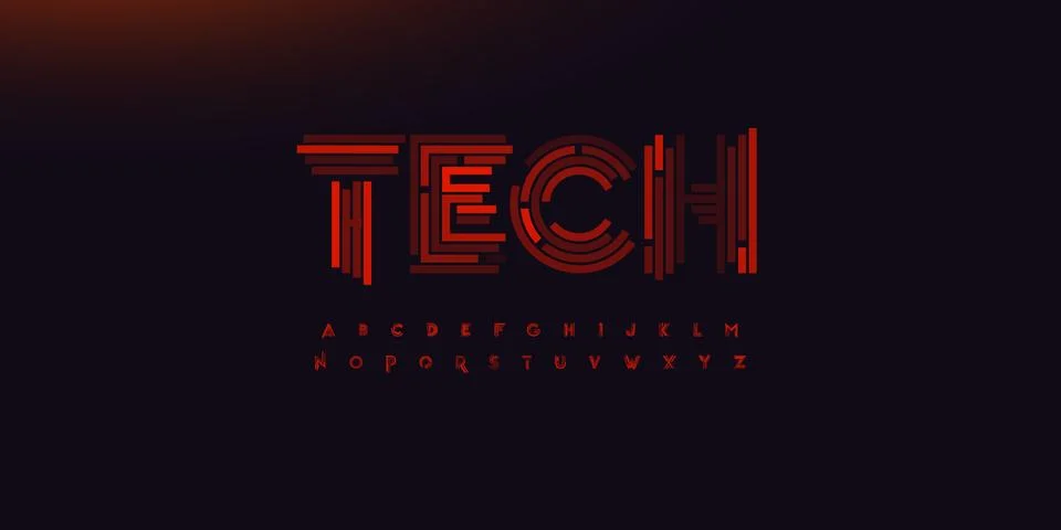 Abstract Font AI Security Logo Cyber Alphabet Red Stripes Letters Digital イラスト素材