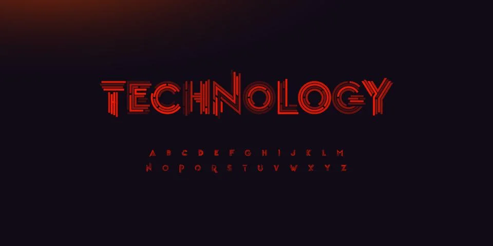 Abstract Font AI Security Logo Cyber Alphabet Red Stripes Letters Digital Stockillustratie