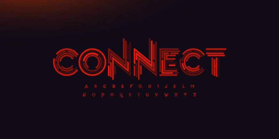 Abstract Font AI Security Logo Cyber Alphabet Red Stripes Letters Digital Stock Illustration