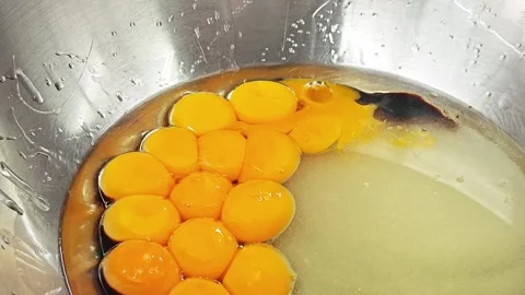 Abstract food background of raw egg yolks and sugar mix in a bowl. Stock Footage 346610995