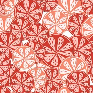 Abstract food fruit seamless pattern with red orange slices ornament. Natural Stock Illustration