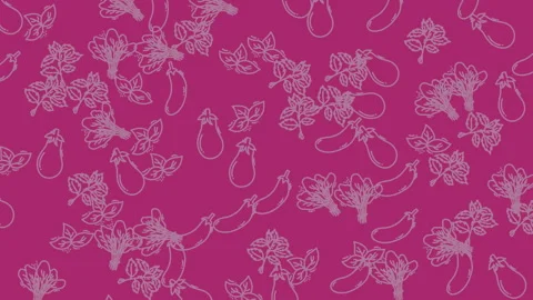 Abstract Food Pattern - Eggplant and Broccoli on Pink Background. Stock Footage 322983862