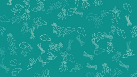 Abstract Food Pattern on Teal Background, Seamless Design. Stock Footage 322983733