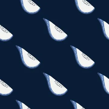 Abstract food seamless pattern with blue colored fig shapes print. Dark navy  Illustrazione stock