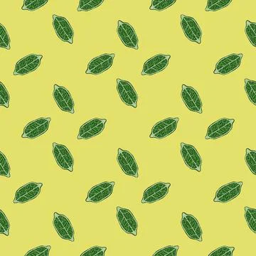 Abstract food seamless pattern with lemon green shapes. Fruit print on yellow Stock Illustration