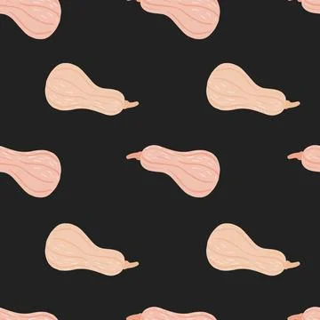 Abstract food seamless pattern with light pink pumpkin elements. Black backgr Stock Illustration