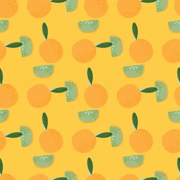 Abstract food seamless pattern with orange doodle apples ornament. Yellow pas Stock Illustration