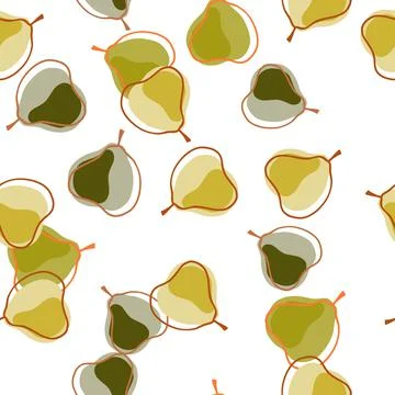 Abstract food seamless pattern with random pears elements print. White backgr 스톡 일러스트